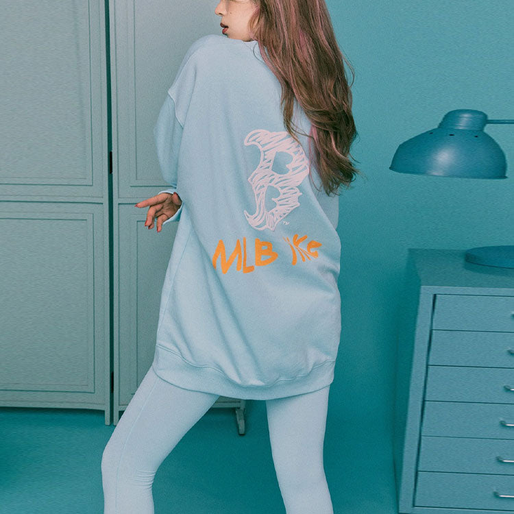 MLB LIKE Series Boston Red Sox Long Sleeves Thin Loose Graffiti Printing Unisex Mint Color 31MT08011-43T