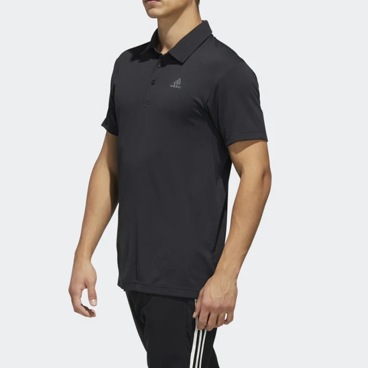 adidas Casual Solid Color Sports Short Sleeve Polo Shirt Black FK1414