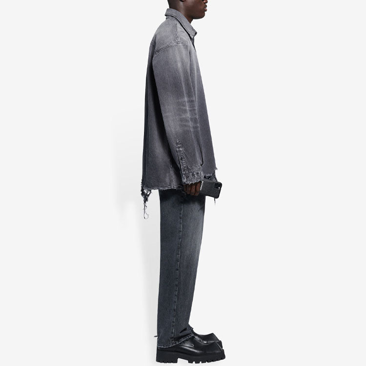 Balenciaga SS21 Ripped Denim Shirt Male Black 657610TBP191090