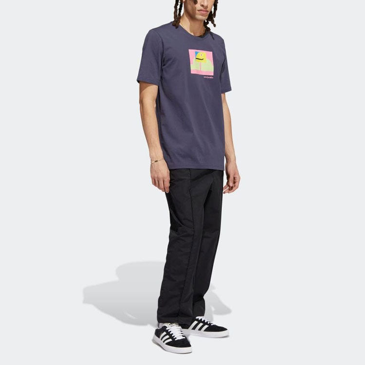 Men's adidas Chest Colorblock Pattern Printing Round Neck Short Sleeve Purple T-Shirt HM9248