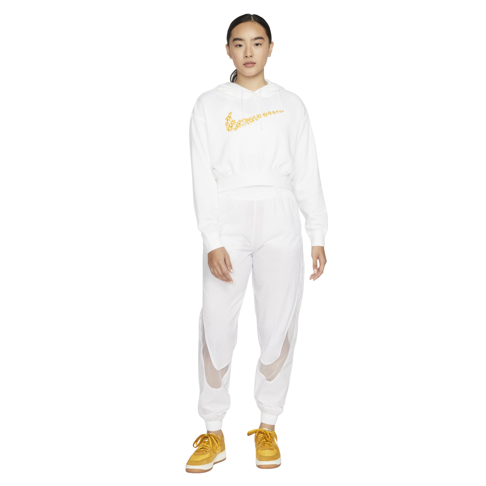 (WMNS) Nike Sportswear Logo Embroidered Loose Fleece Hoodie White DO7257-100