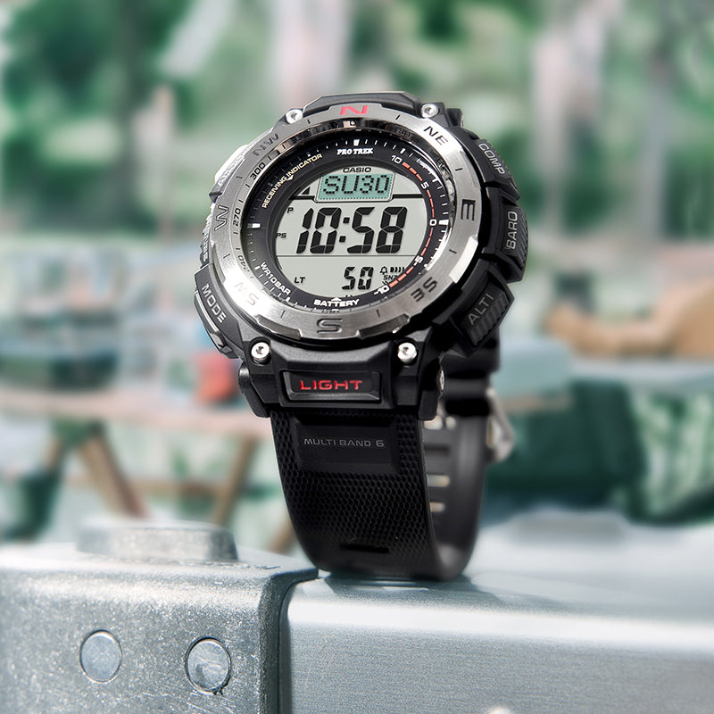 Men's CASIO PRO TREK Series Fashion Sports Waterproof Solar Powered Black Watch Mens PRW-3400-1PR
