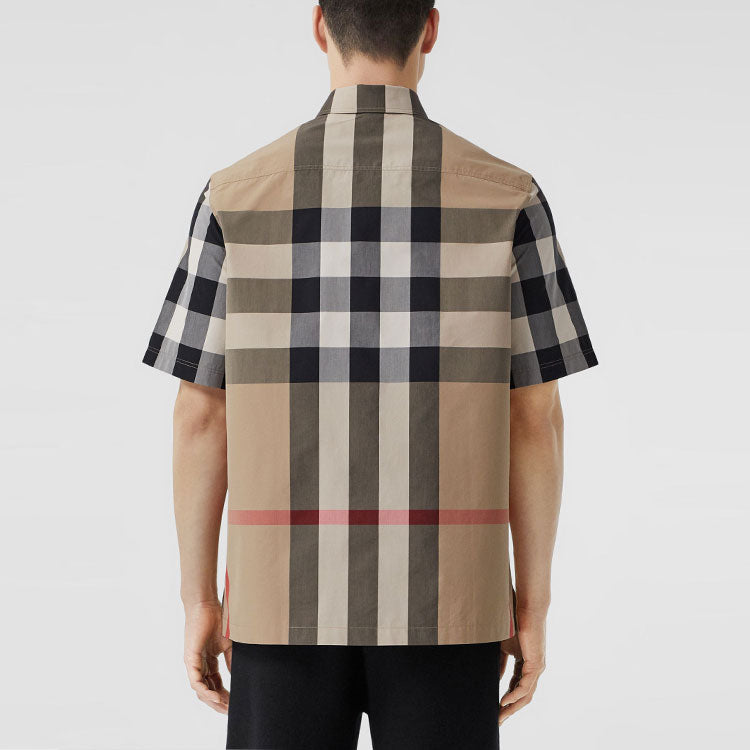 Men's Burberry Plaid Cotton Short Sleeve Shirt Beige 80428361