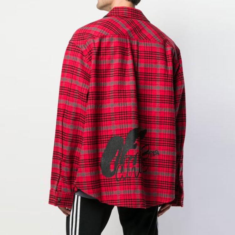 Off-White bled cotton pattern shirt 'Red Black' OMGA091F19F330062010
