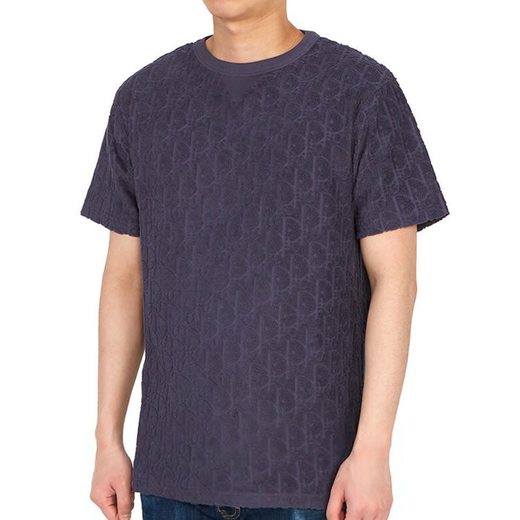 Men's DIOR SS21 Oblique Printing Cotton Round Neck Short Sleeve Purple 113J692A0614-C484