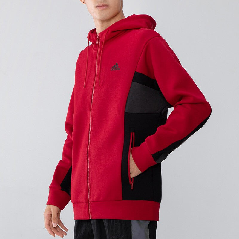 adidas St Kn Spcr Jkt Contrasting Colors Pocket Knit Sports hooded Logo Jacket Red H39240