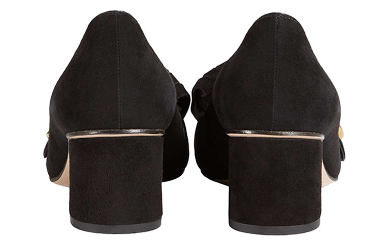(WMNS) Gucci Marmont Fringed Suede Loafer Mid-Heel 'Black' 408208-C2000-1000