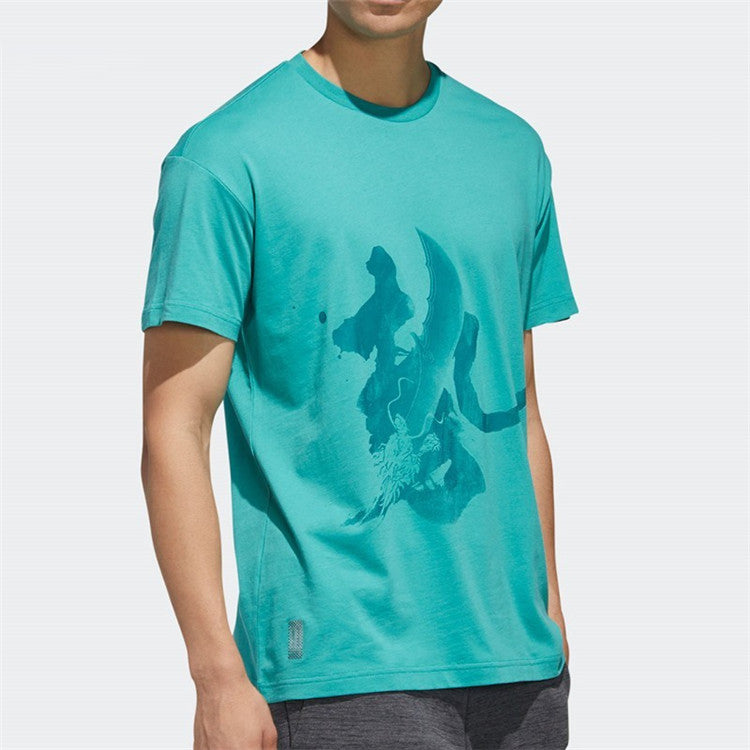 adidas Sports Round Neck Short Sleeve 'Teal Green' FM9363