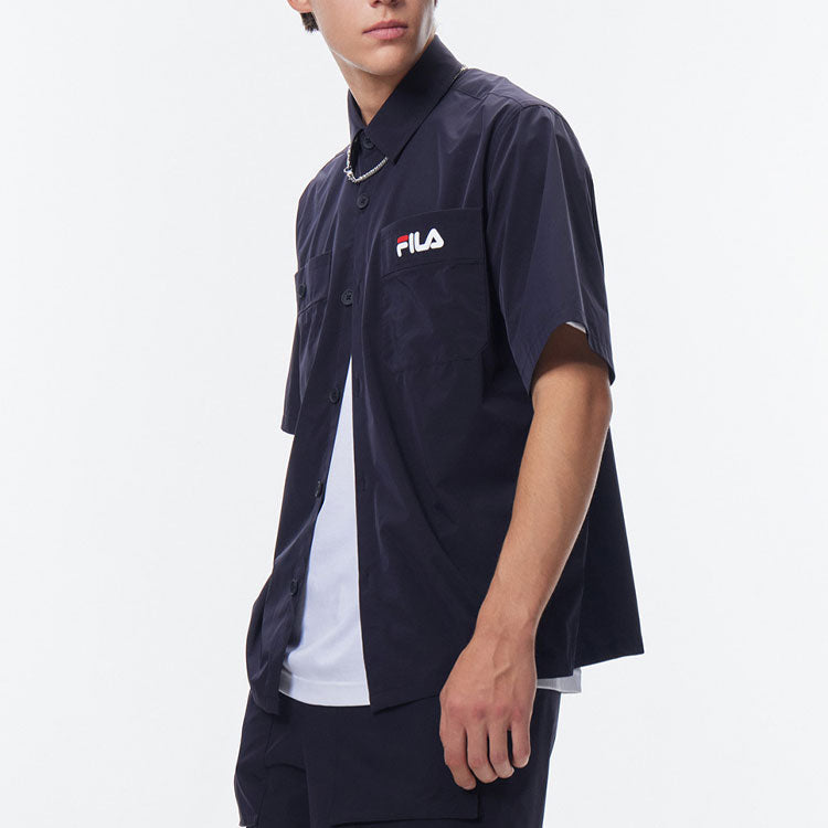 FILA Pocket Printing Logo Loose Casual Short Sleeve Shirt Blue F11M138449F-NV