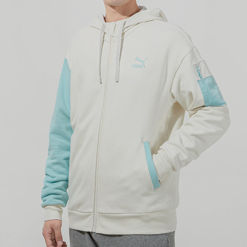 PUMA Retro Colorblock Knit hooded logo Jacket White 534813-93