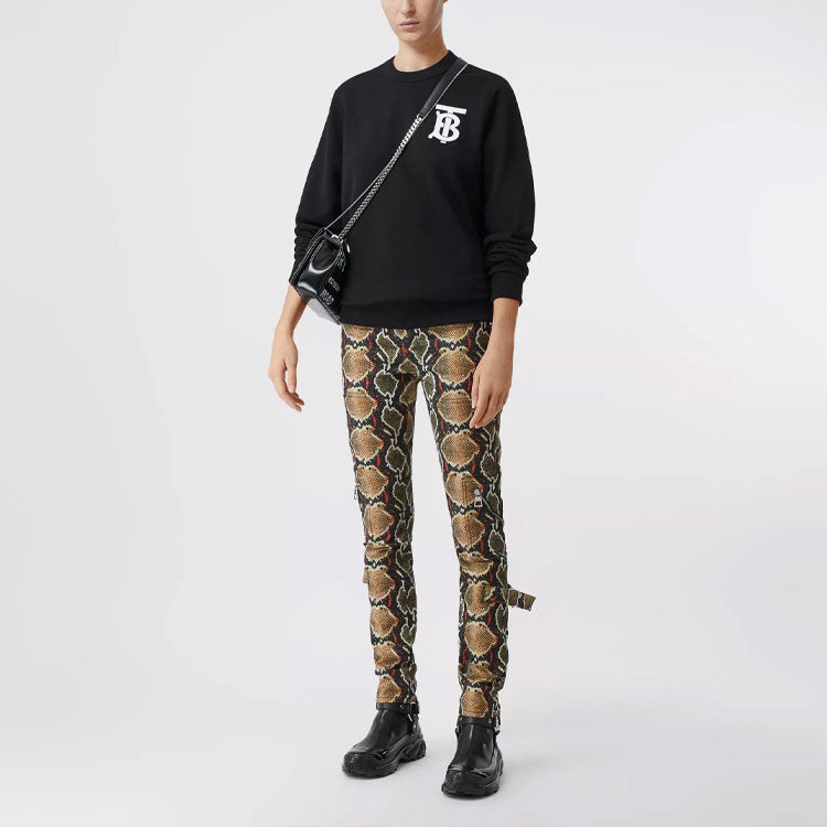 (WMNS) Burberry Pattern Round Neck Long Sleeves Pullover Hoodie Black 80243461