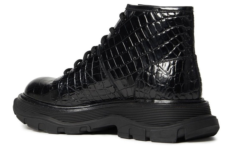 (WMNS) Alexander McQueen Crocodile Effect Hybrid boots 'Black' 633905WHYQ11000