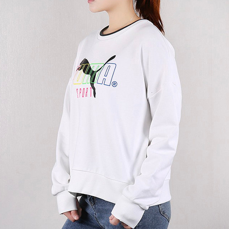 (WMNS) PUMA Long Sleeve Sweater 'White Black' 598128-02