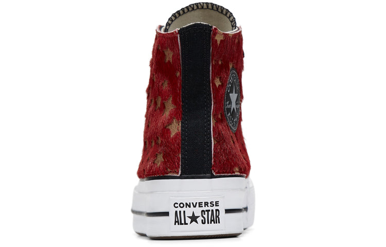 (WMNS) Converse Metallic Fur Chuck Taylor All Star Platform High Top Stars 'Red White' 566465C