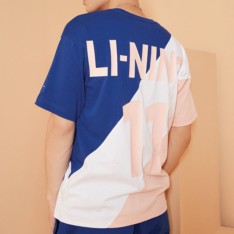 Li-Ning Paris fashion week SS20 Series Colorblock Short Sleeve 'Navy Blue White Pink' AHSQ281-1