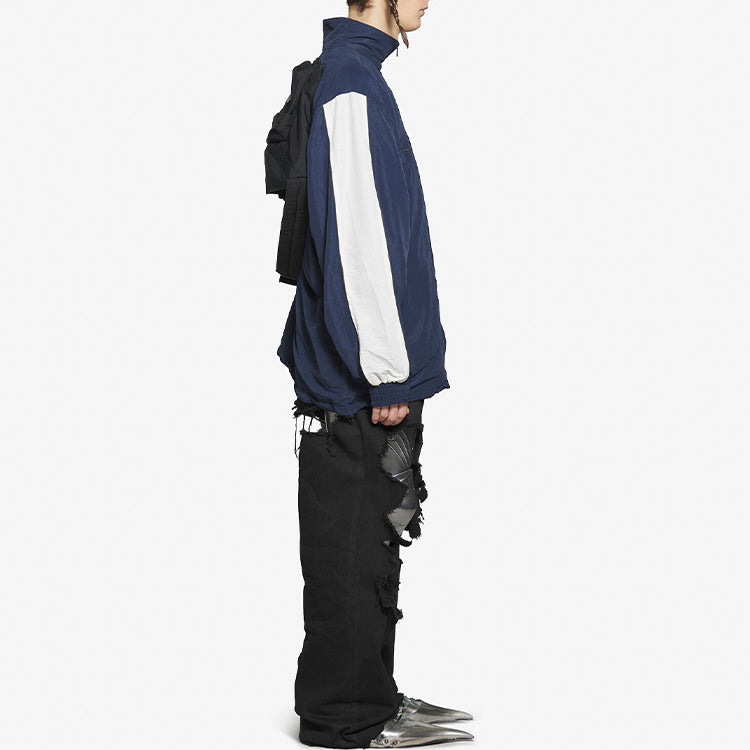 Balenciaga FW21 Logo Splicing Loose Jacket Unisex Navy Blue 663065TKO484063