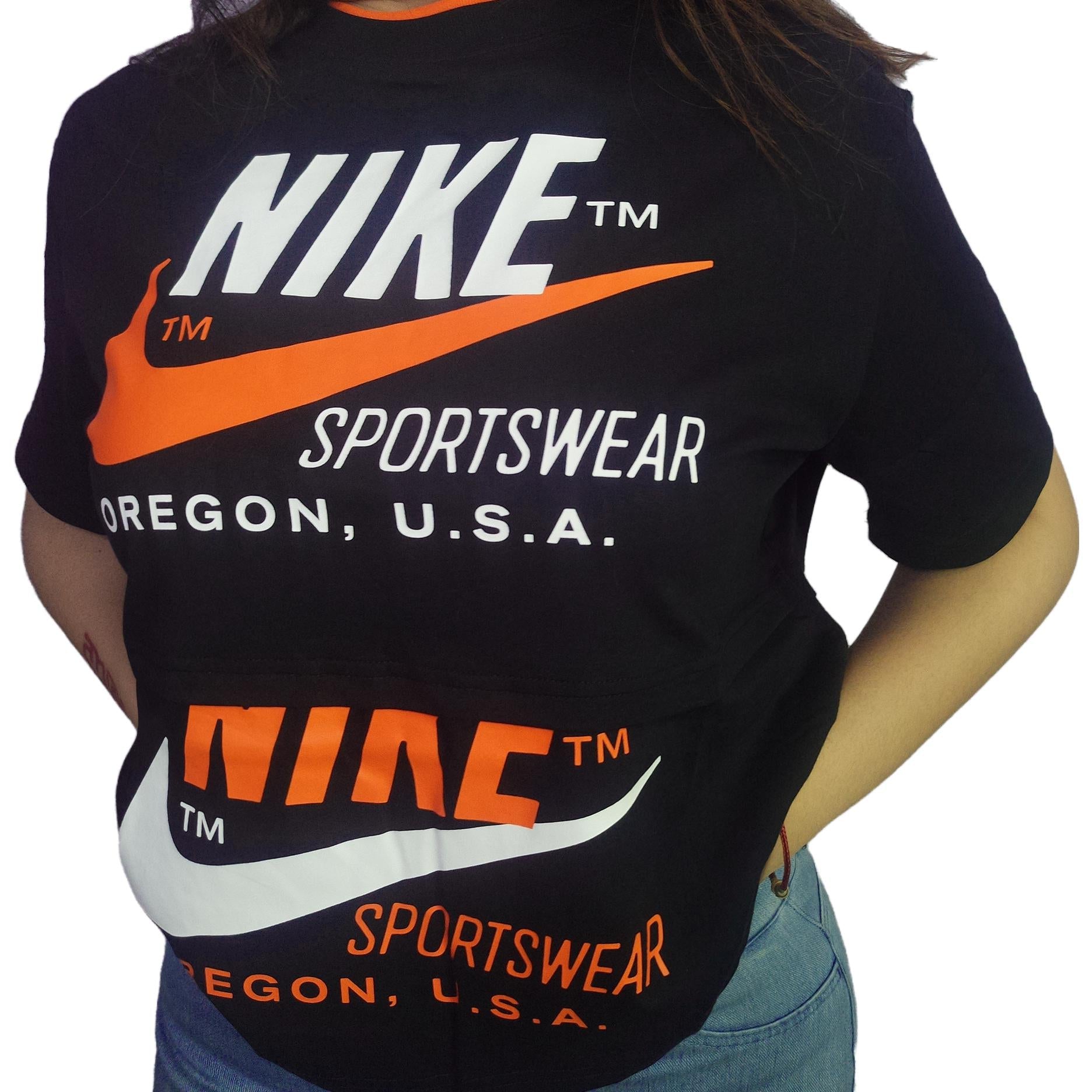 (WMNS) Nike logo Splicing Short Sleeve Asia Edition 'Black' CJ2041-010