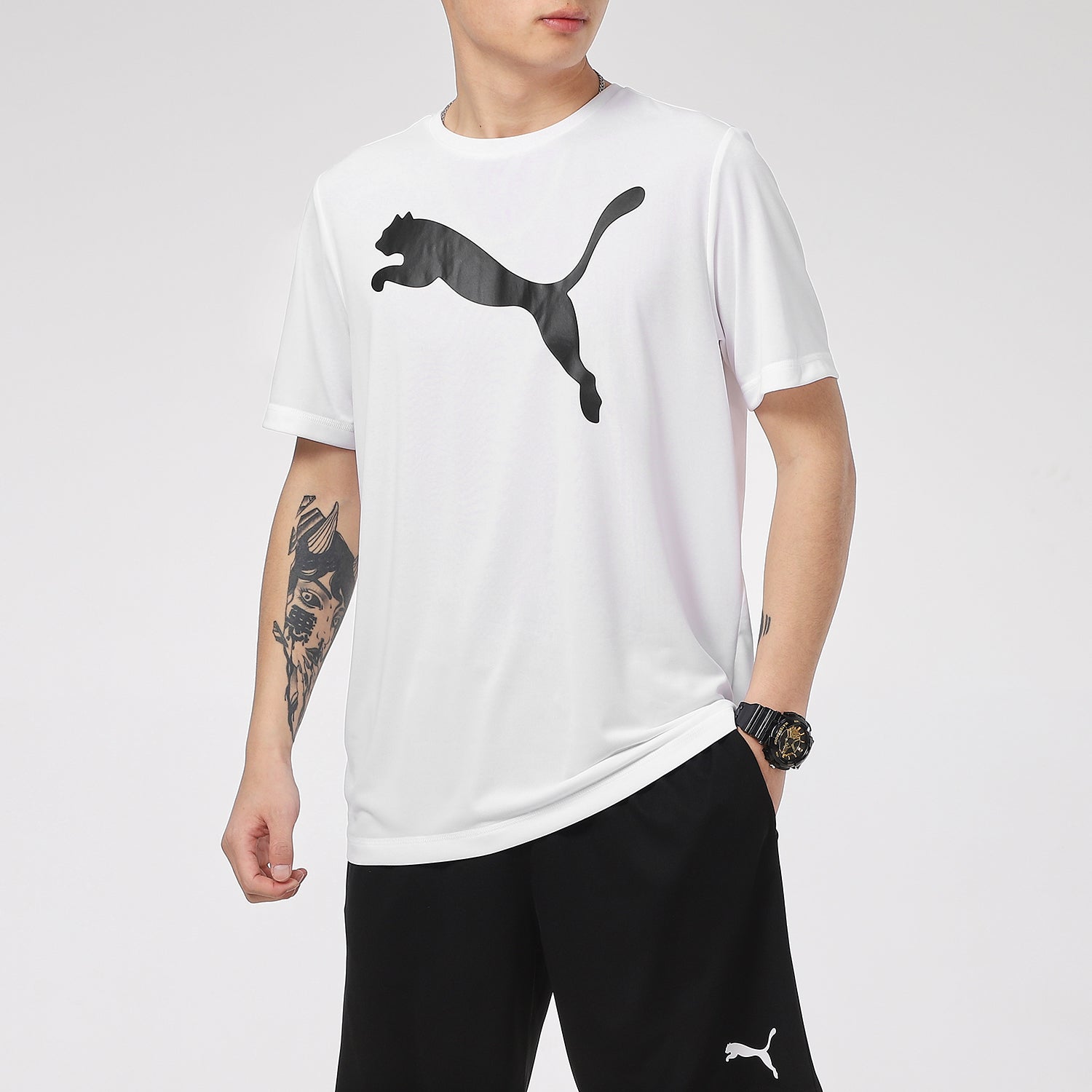 PUMA Large Logo Printing Sports Round Neck Short Sleeve White 588860-02