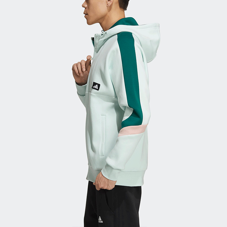 Men's adidas Colorblock Sports logo Casual Hooded Jacket Light Green GM4432