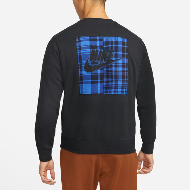 Men's Nike Back Plaid Logo Round Neck Casual Pullover Black DO2972-010