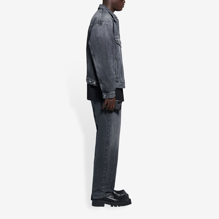 Balenciaga SS21 Drip Peace Large Fit Denim Jacket 'Black' 657607TBP471090