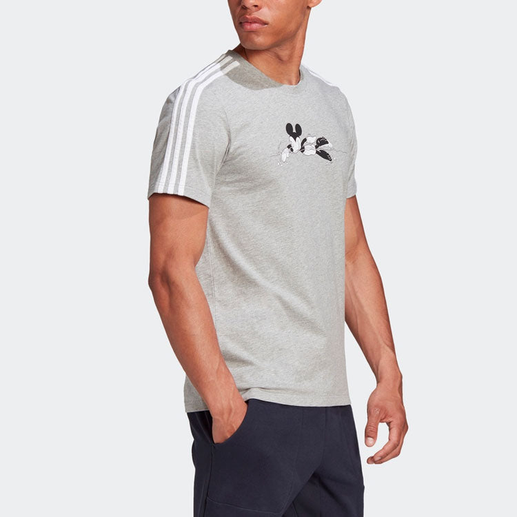 adidas x Disney Crossover Cartoon Printing Stripe Round Neck Short Sleeve Unisex Gray T-Shirt GQ0906
