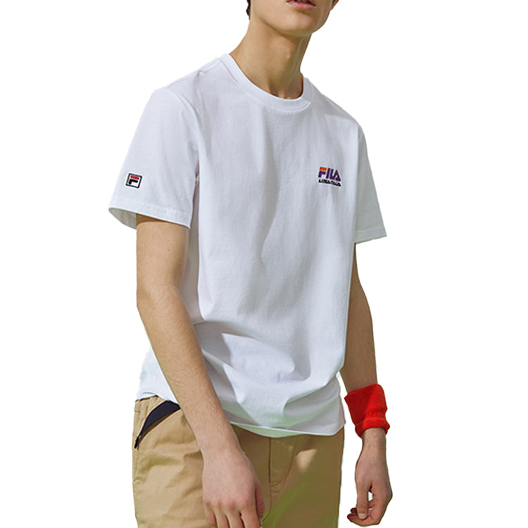 Men's Fila Purple logo Short Sleeve White T-Shirt T11M026102F-WT
