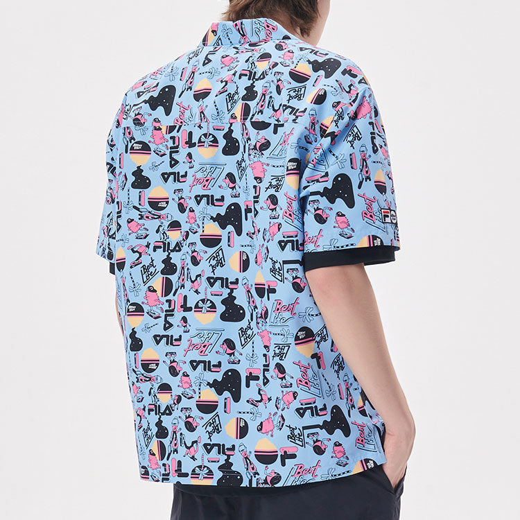 Men's FILA FUSION x Jeremyville Crossover Casual Sports Breathable Loose Printing Short Sleeve Shirt Funny T11M139401F-LB