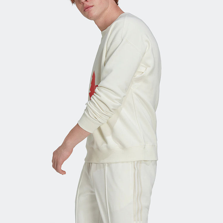 Men's adidas Contrasting Colors Pattern Printing Round Neck Long Sleeves Pullover Beige HG2077