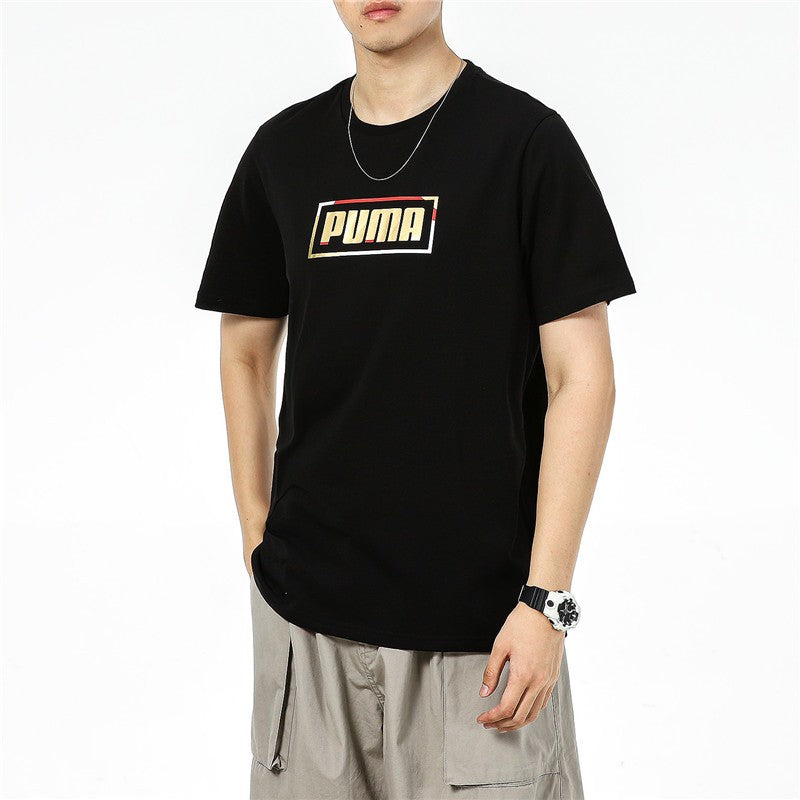 PUMA Contrasting Colors Logo Printing Round Neck Short Sleeve Black 847720-01