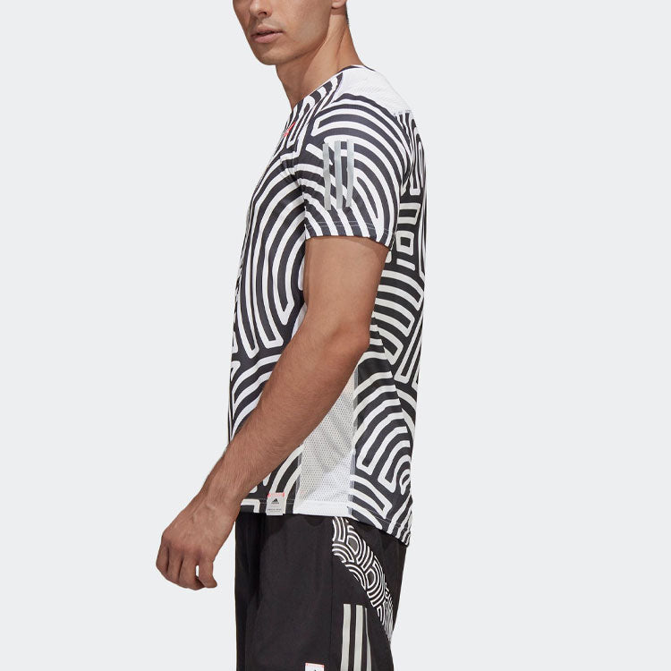 Men's adidas x Hiroko Takahashi Riko Crossover Round Neck Printing Casual Sports Running Short Sleeve Black T-Shirt GD5031