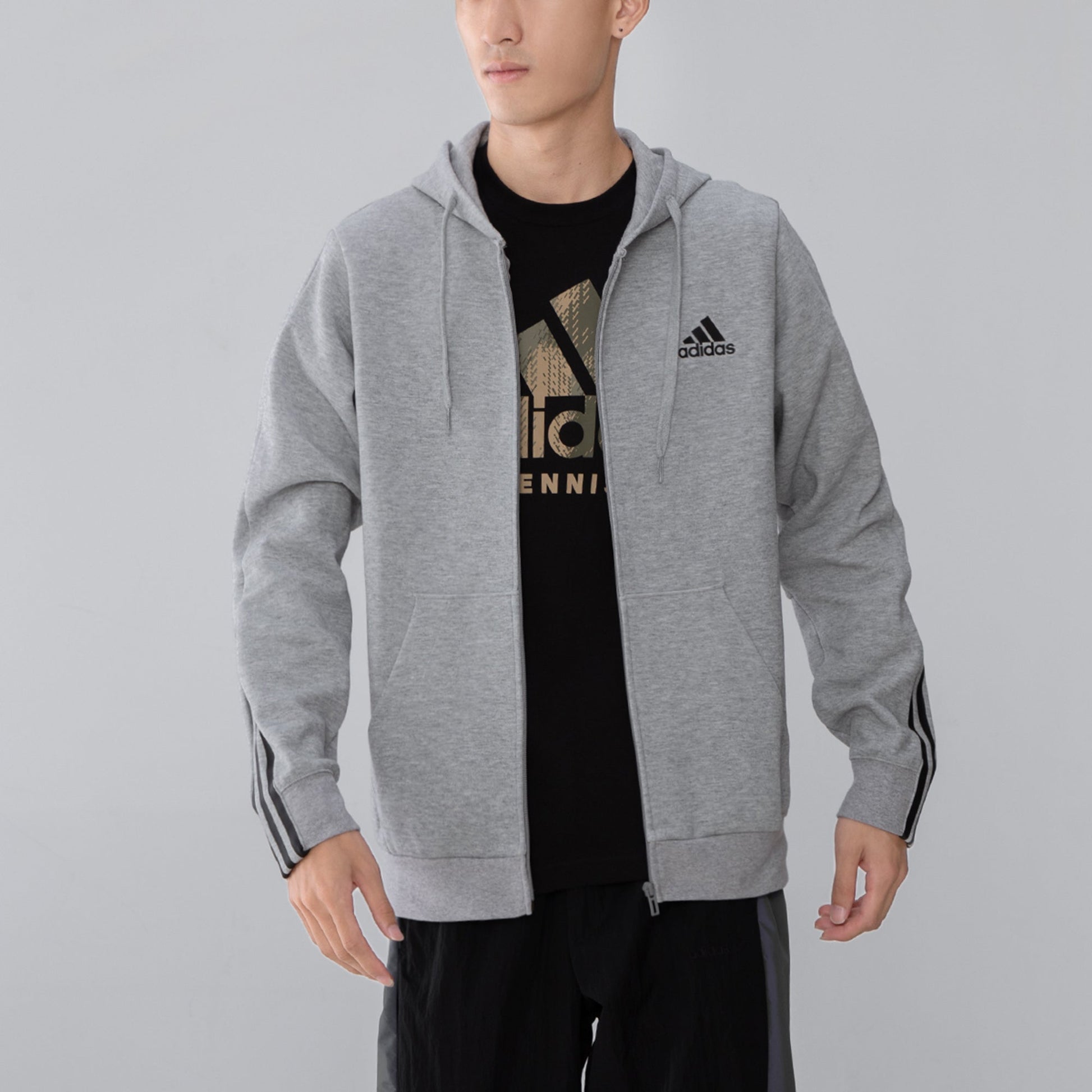adidas M Dk Fz Hd Logo Printing Sports Knit Hooded Jacket light grey H12214