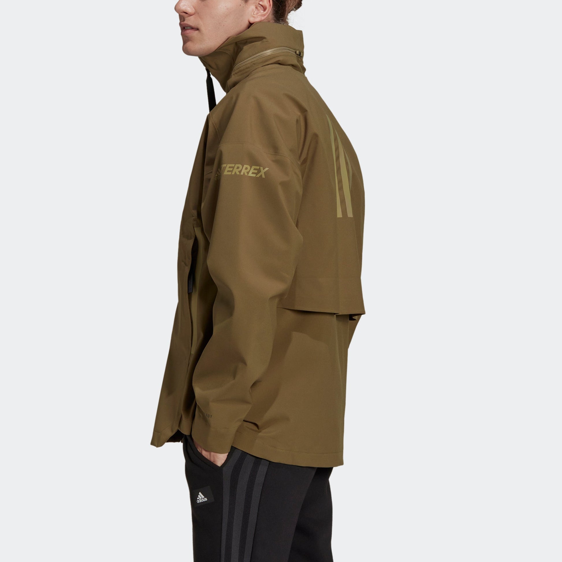 Men's adidas Terrex C Myshelter.R Waterproof Sports Outdoor Hooded Jacket Dark Olive Green H65698