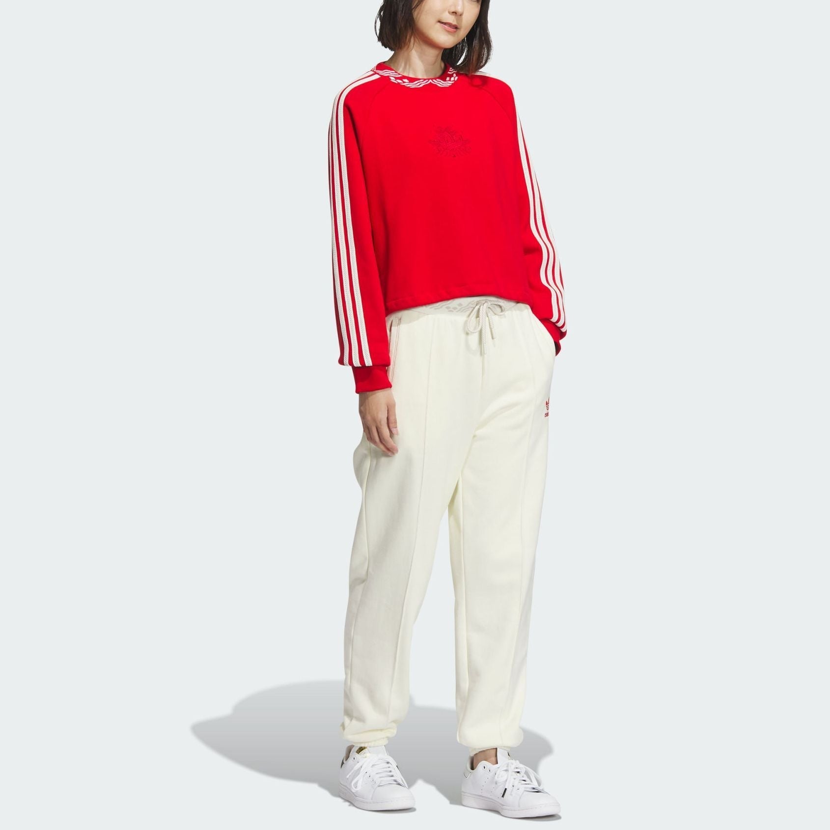 (WMNS) adidas Originals Jacquard Rib Crewneck Sweatshirt Asia Sizing 'Red' IX4228