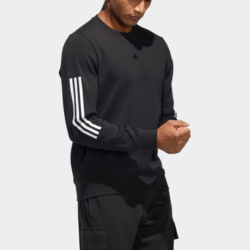 Men's adidas Cny Gfx Crew2 Limited Back Printing Stripe Sports Round Neck Pullover Black HC0264