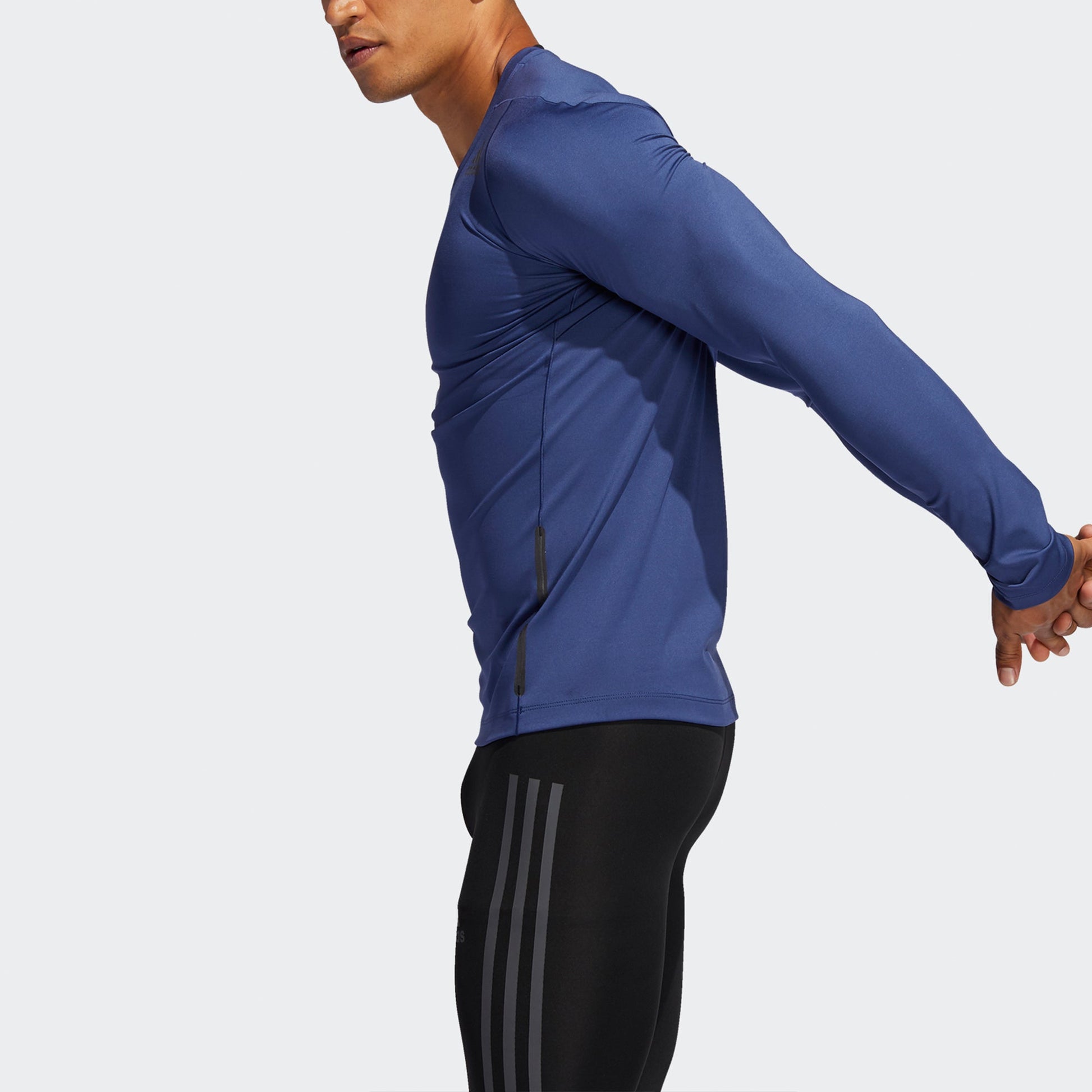 Men's adidas Ask2 Prm Tee Ls Training Sports Slim Fit Round Neck Long Sleeves Indigo T-Shirt FL4346