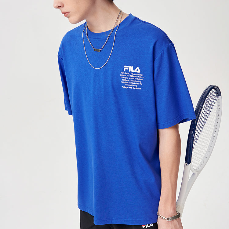 Men's FILA FUSION Alphabet logo Printing Sports Loose Round Neck Short Sleeve Ocean Blue T11M121105F-NV