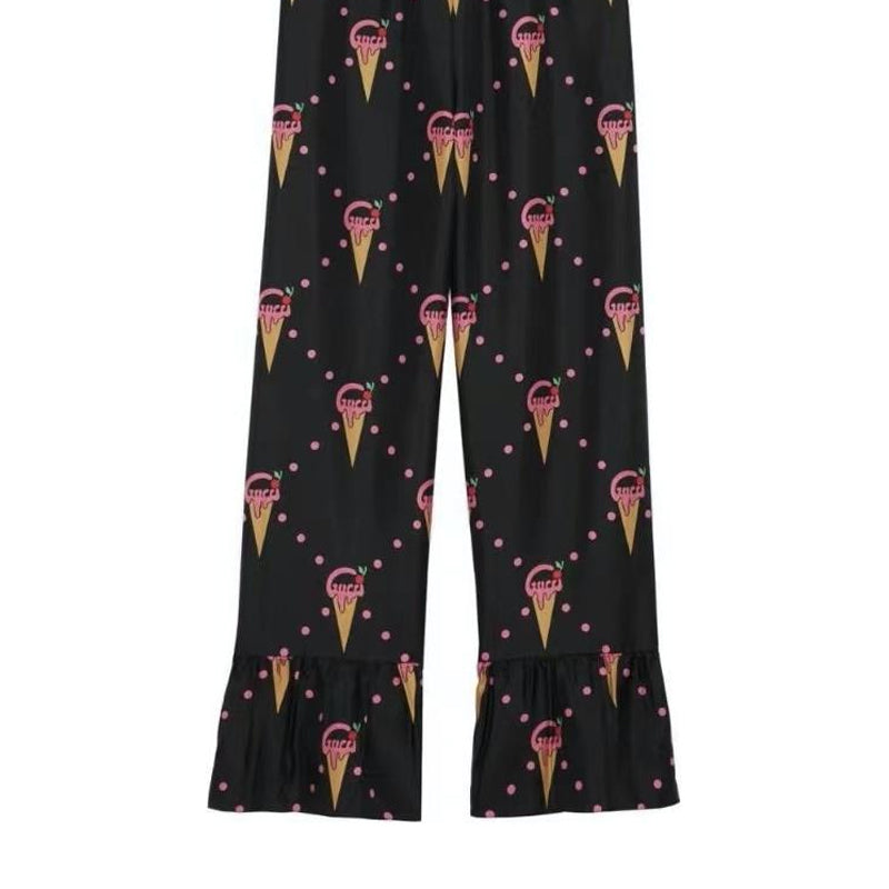 (WMNS) Gucci Ice Cream Print Satin Trousers 'Black' 733835-ZAL41-1187