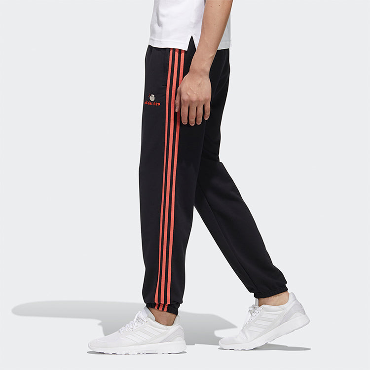 adidas neo logo Printing Casual Loose Bundle Feet Sports Pants Black GP5819