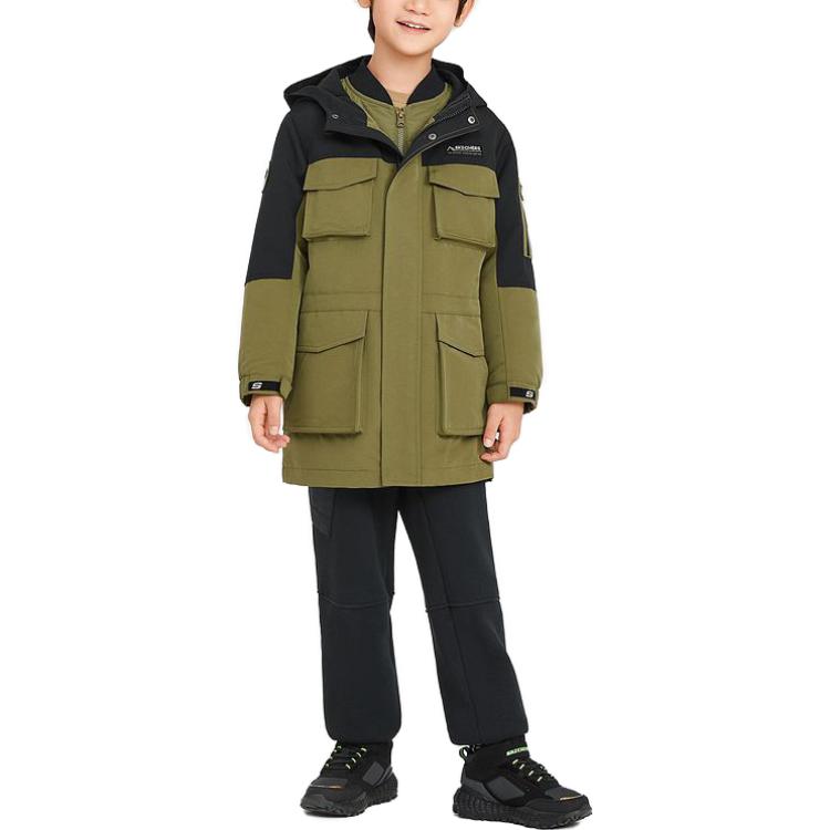 (GS) Skechers Hooded Zip-up 3-In-1 Down Jacket 'Green Black Yellow' L421B019