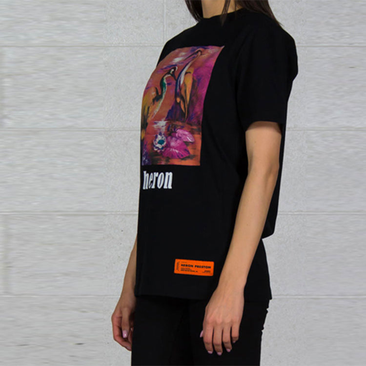 Men's HERON PRESTON Painting Printing Short Sleeve Black HWAA007R196320261088