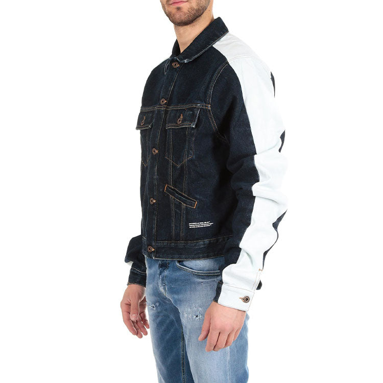Off-White Splicing Sleeve Denim Jacket Blue OMYE026S19C300018500