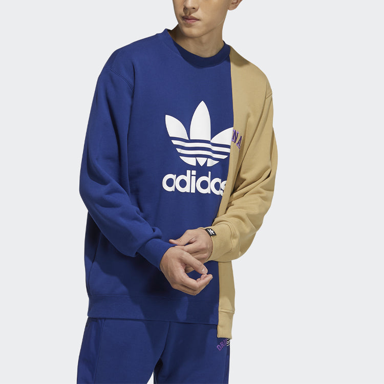 Men's adidas originals Mr Crew Logo Printing Colorblock Irregular Round Neck Pullover Autumn Blue HC0380