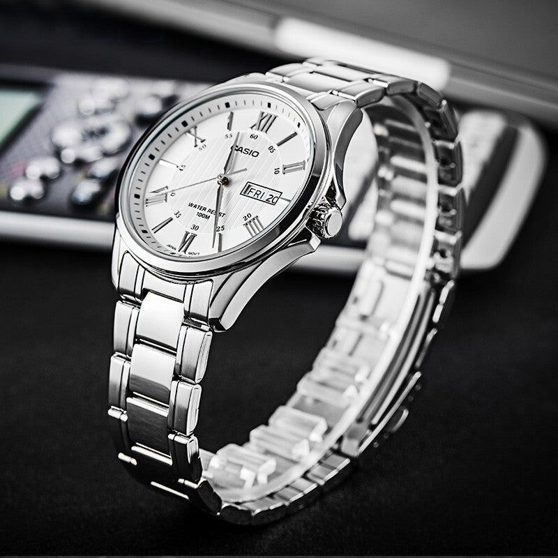 CASIO Waterproof Stainless Steel Strap Quartz Mens Silver Analog MTP-1384D-7A