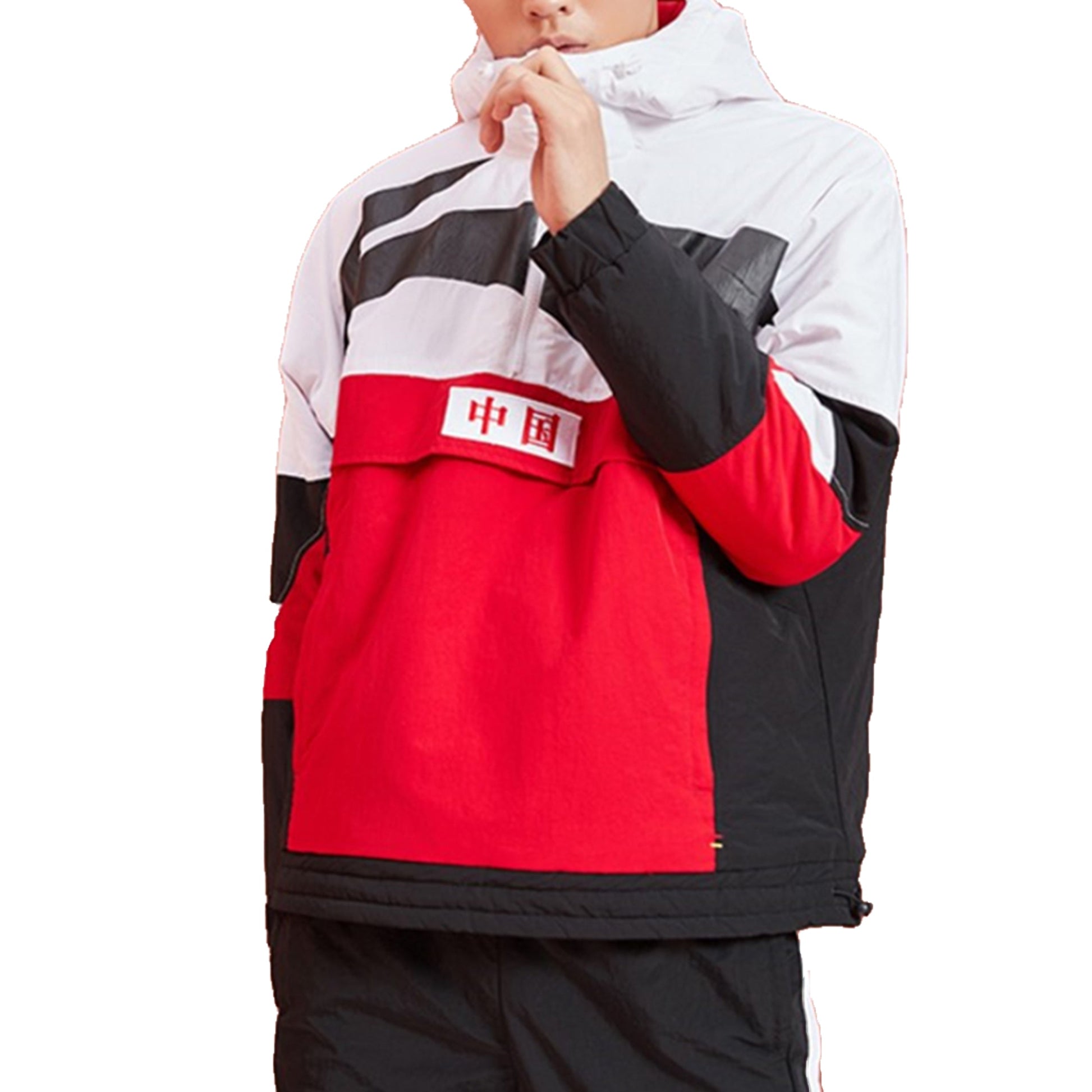 Li-Ning Large Logo Printing Colorblock Stay Warm Half Zipper Hooded Padded Jacket 'Red' AJMP017-1