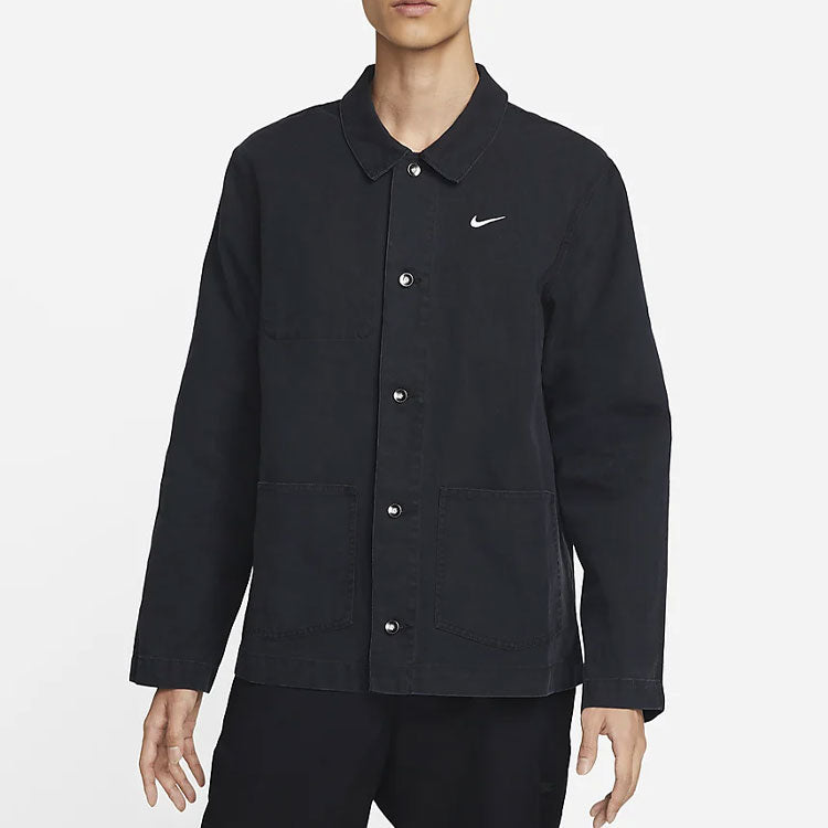 Men's Nike Solid Color Logo Lapel Casual Long Sleeves Autumn Black Jacket DQ5185-010