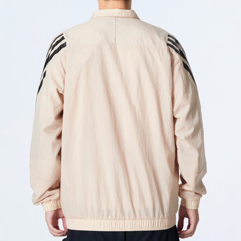 Men's adidas Fi Wv Tt Athleisure Casual Sports Woven Stripe Jacket Khaki HU1514