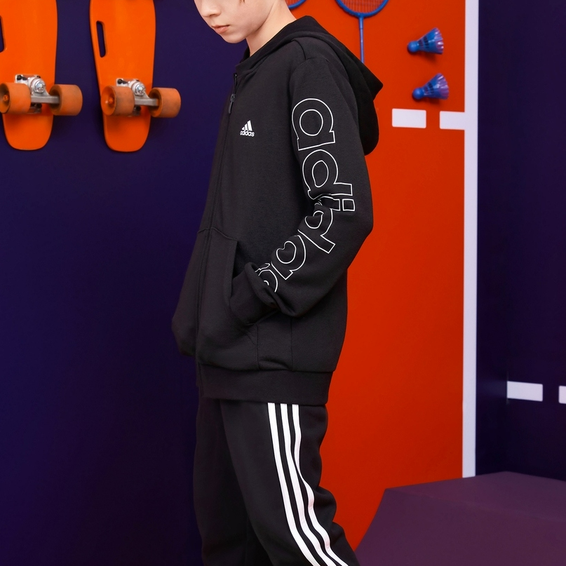 (GS) adidas Essentials Hoodie Asia Sizing 'Black White' GN4041
