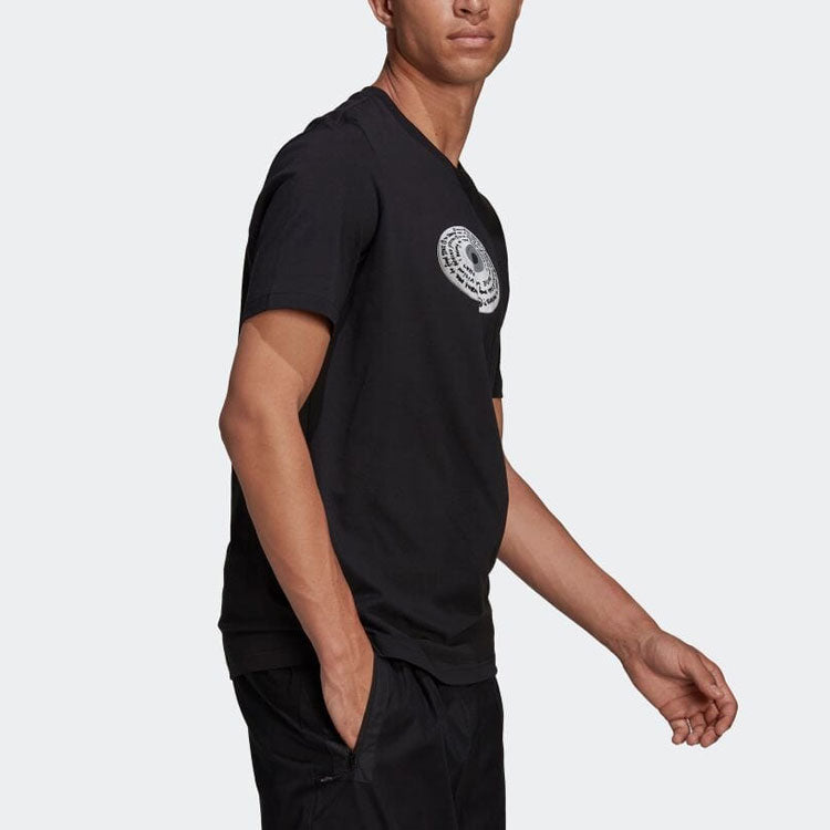 Men's adidas Geometry Pattern Printing Round Neck Pullover Short Sleeve Japanese Version Black T-Shirt HF2331