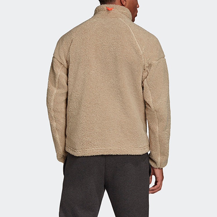adidas Stand-up Collar Outdoor Sherpa Fleece Track TOP Jacket Beige Men's Brown FR5282